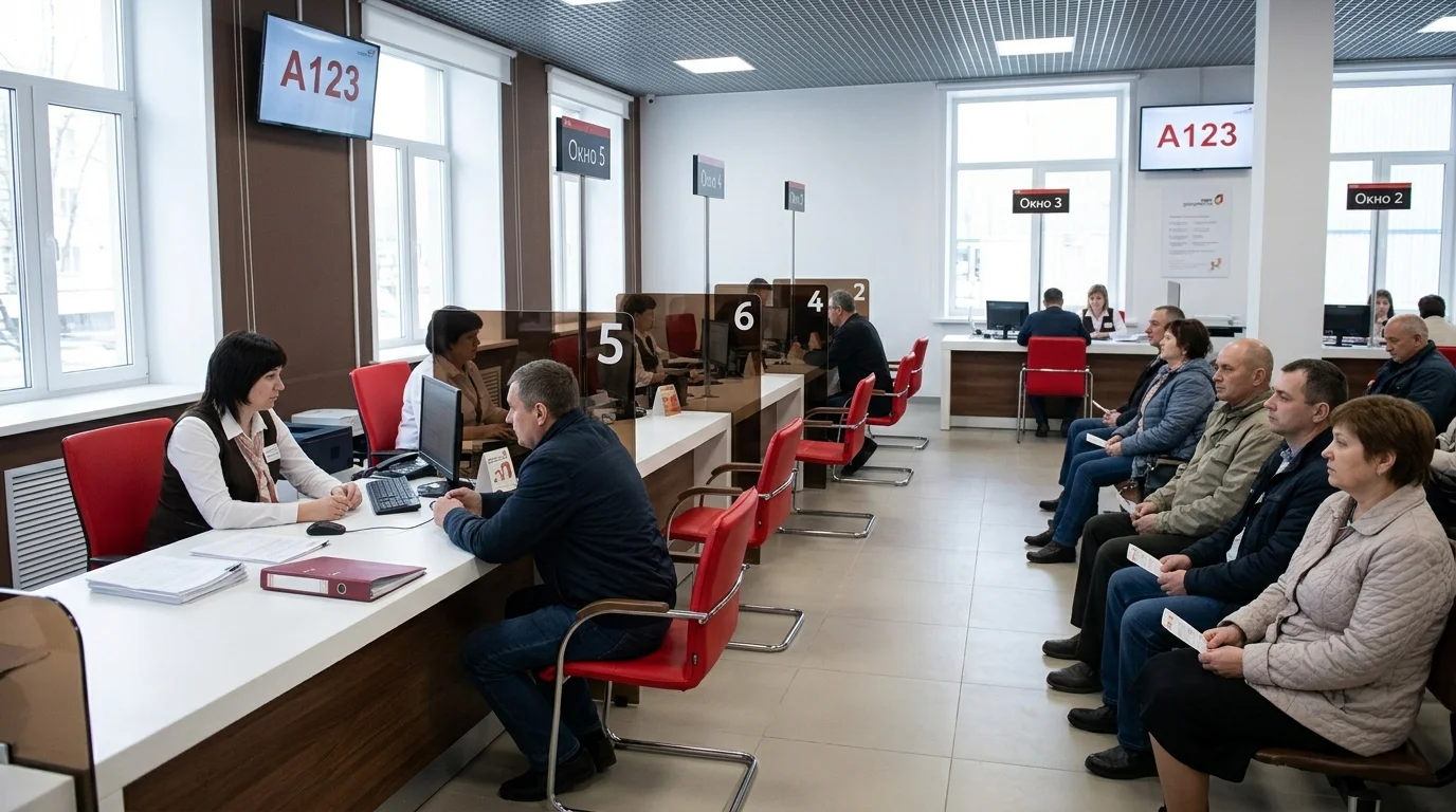 Очередь в МФЦ у окна приема документов